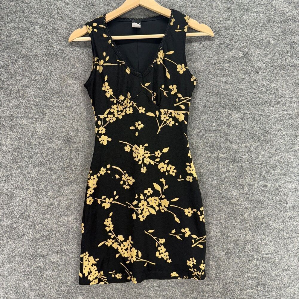 PerSeption Dress Women M Medium Black Floral Sheath Midi V-Neck Sleeveless